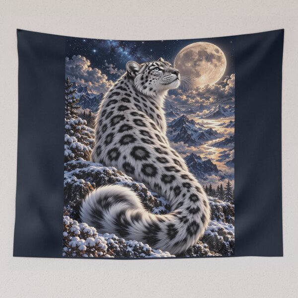 Item preview, Snow Leopard with Full Moon and Snowy Mountains designed and sold by ManJiangHong.