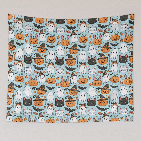 Item preview, Whimsically Cute Halloween Pattern with Ghosts Cats Bats and Pumpkins designed and sold by Derek Gillette.