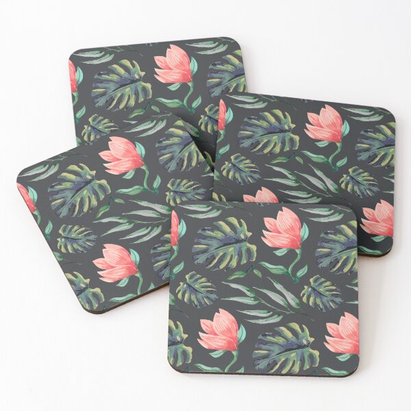 Item preview, Tropical Floral Pattern Watercolor Monstera Leaves & Coral Flowers designed and sold by JRRTs.