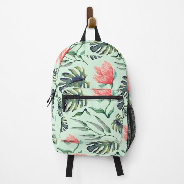 Item preview, Tropical Floral Pattern Watercolor Monstera Leaves & Coral Flowers designed and sold by JRRTs.