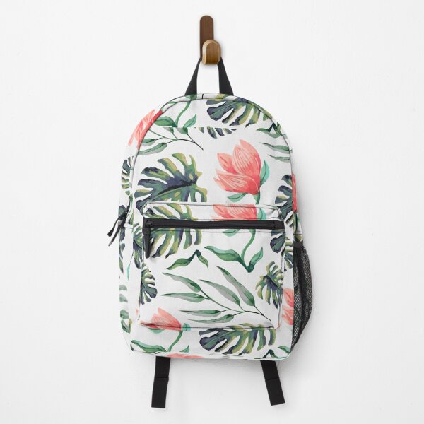 Item preview, Tropical Floral Pattern Watercolor Monstera Leaves & Coral Flowers designed and sold by JRRTs.