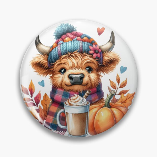 Item preview, Cute Scottish Highland Cow Fall Season Autumn Leaves Pumpkin Spice Latte Colorful Watercolor designed and sold by MaedK.
