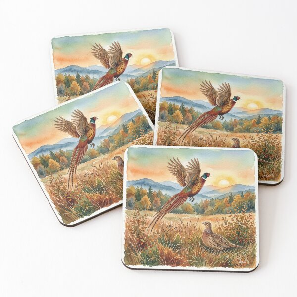Item preview, Autumn Pheasant Pair. Watercolor art   designed and sold by TammyHunterArt.