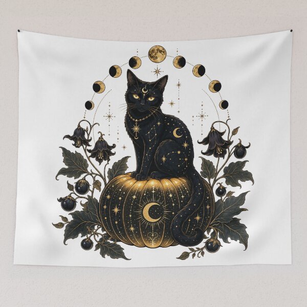Item preview, Celestial Whimsigoth Black Cat & Moon Phases Halloween Graphic designed and sold by Thompika.