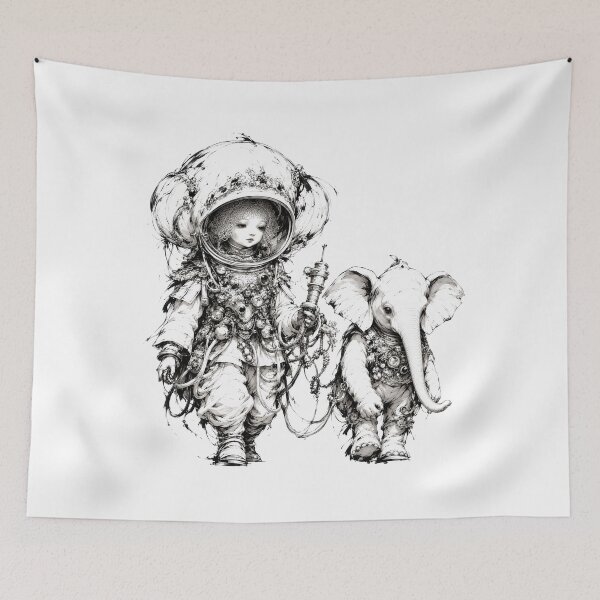 Item preview, Astronaut Girl and Elephant Ink Art designed and sold by GorinART.