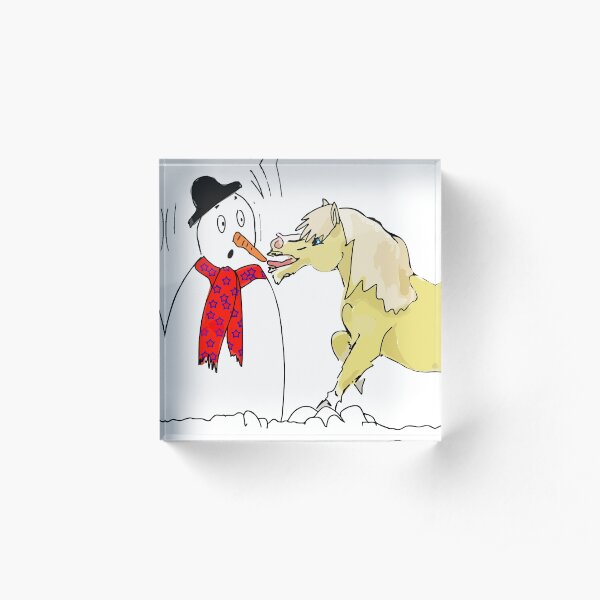 Shetland Pony & the Snowman Acrylic Block
