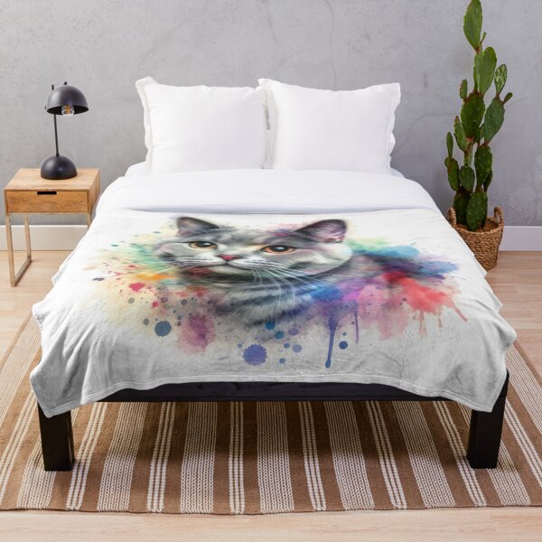 Item preview, Cute Gray Cat Colorful Watercolor Portrait designed and sold by MaedK.
