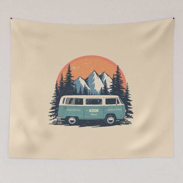 Item preview, Vintage Camper Van Mountain Sunset Adventure designed and sold by KookArt.