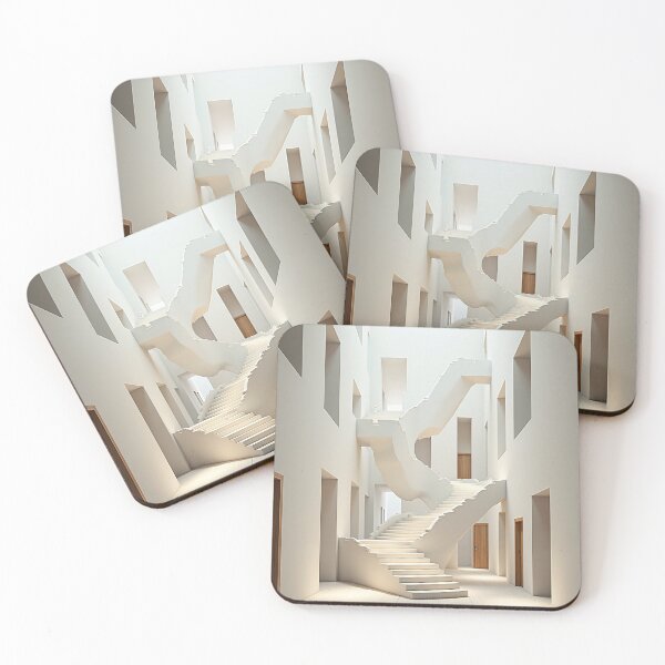 Item preview, Minimalist Surreal Architecture Staircase Interior Art designed and sold by profustock.