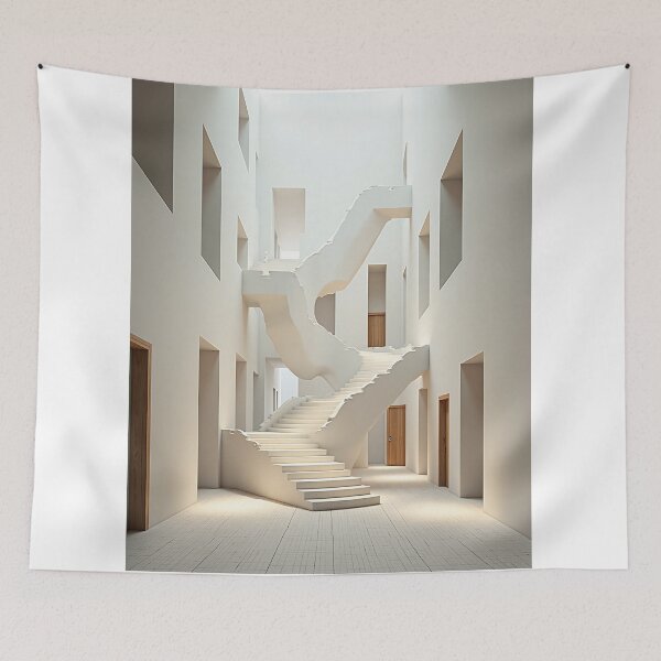 Item preview, Minimalist Surreal Architecture Staircase Interior Art designed and sold by profustock.