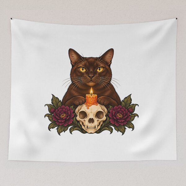 Item preview, Black Cat Skull Candle Halloween designed and sold by Old's Cool Cat Studio.