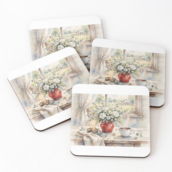 Item preview, Coffee with red vase flowers  designed and sold by Tonyasartprints.