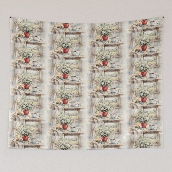 Item preview, Coffee with red vase flowers designed and sold by Tonyasartprints.