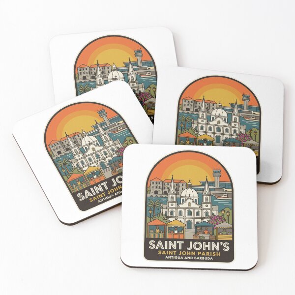 Item preview, Vintage Saint John's Antigua and Barbuda Souvenir Badge, Caribbean Travel Sunset Illustration designed and sold by raedattia.