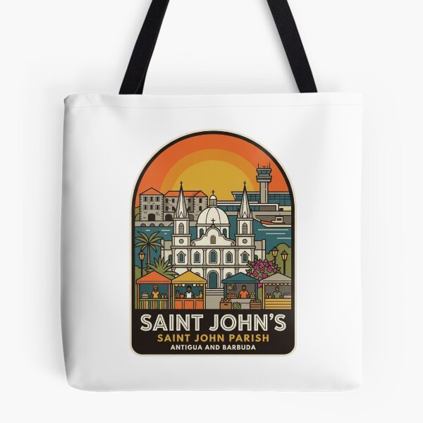 Item preview, Vintage Saint John's Antigua and Barbuda Souvenir Badge, Caribbean Travel Sunset Illustration designed and sold by raedattia.