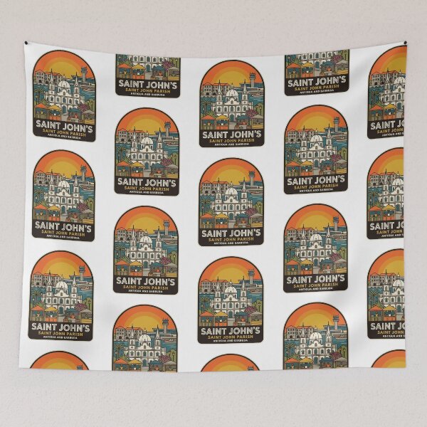 Item preview, Vintage Saint John's Antigua and Barbuda Souvenir Badge, Caribbean Travel Sunset Illustration designed and sold by raedattia.