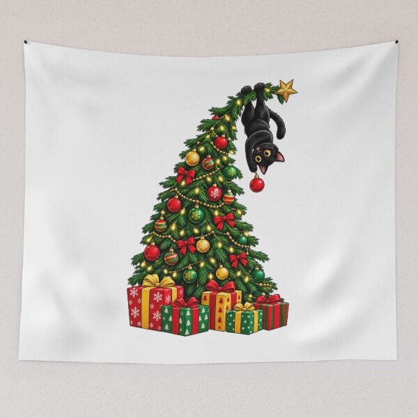 Item preview, Black Cat Hanging From Christmas Tree Funny Holiday Pet Gift designed and sold by Whirx.