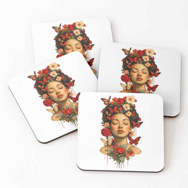 Item preview, Woman with Butterflies and Flowers | Art Nouveau Floral Portrait designed and sold by Whatever Works.