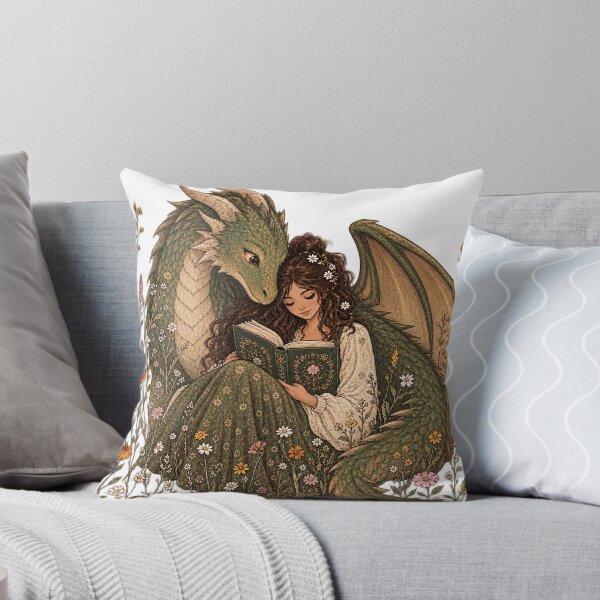 Item preview, Dragon Embrace Reading | Cottagecore Fantasy Dragon Artwork, Floral Accents designed and sold by Escape The Reality.