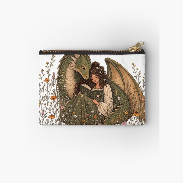 Item preview, Dragon Embrace Reading | Cottagecore Fantasy Dragon Artwork, Floral Accents designed and sold by Escape The Reality.