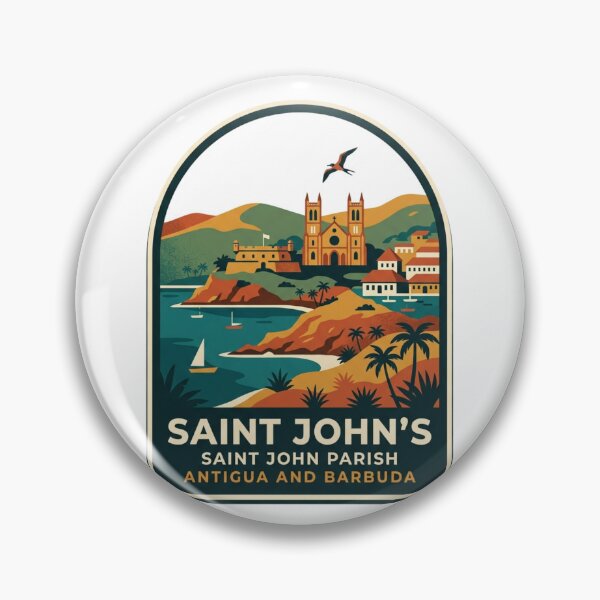 Item preview, Vintage Saint John's Antigua Harbor Souvenir Badge, Retro Caribbean Island Travel Graphic designed and sold by raedattia.