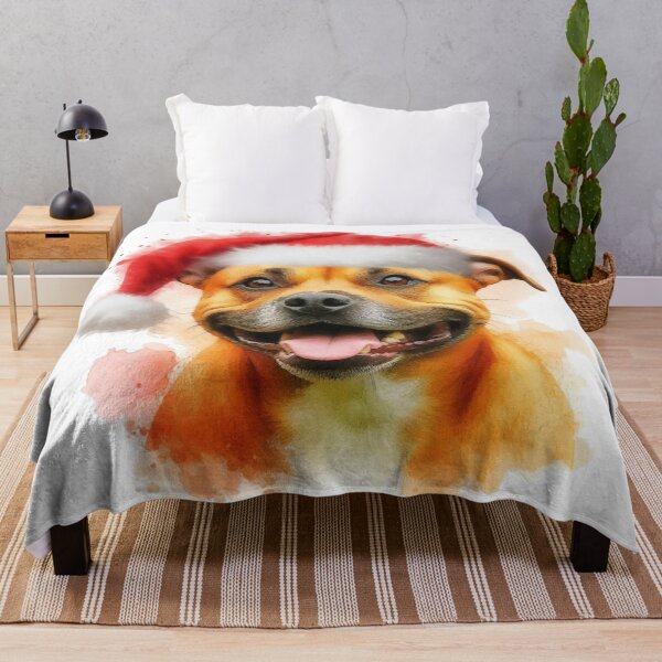 Item preview, Golden Staffy Wearing a Santa Hat at Christmas Colorful Watercolor designed and sold by MaedK.