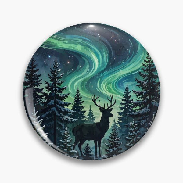 Item preview, Aurora Borealis Over Snowy Pines with Deer - Winter Wildlife Tee designed and sold by KERK Art and Design.