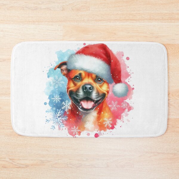 Item preview, Red Staffy Wearing a Santa Hat at Christmas Colorful Watercolor designed and sold by MaedK.