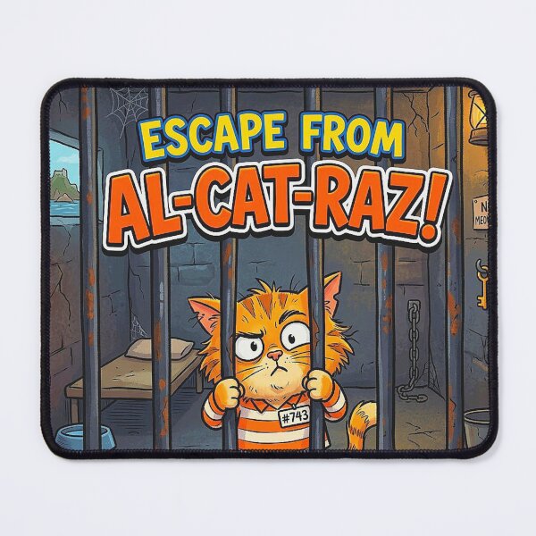 Item preview, Funny Illustration of a Cat Prison Art with Joke Typography ESCAPE FROM AL-CAT-RAZ. designed and sold by Giulivo Store Graphic.