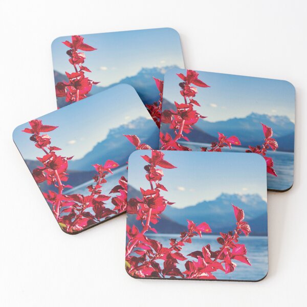 Item preview, Vibrant Red Flowers Alpine Lake Landscape Poster Art Print designed and sold by NestTshirt.