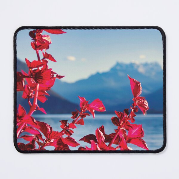 Item preview, Vibrant Red Flowers Alpine Lake Landscape Poster Art Print designed and sold by NestTshirt.