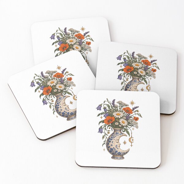 Item preview, Celestial Moon Botanical Vase – Vintage Floral Mystic Art designed and sold by  ADBIB Design.