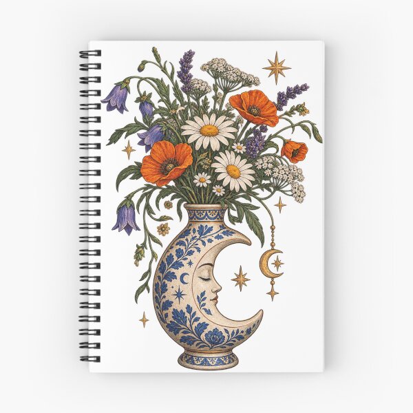 Item preview, Celestial Moon Botanical Vase – Vintage Floral Mystic Art designed and sold by  ADBIB Design.