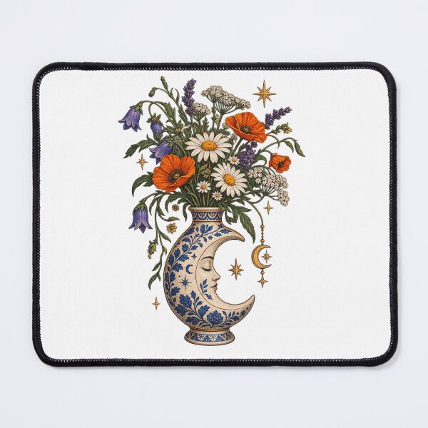 Item preview, Celestial Moon Botanical Vase – Vintage Floral Mystic Art designed and sold by  ADBIB Design.