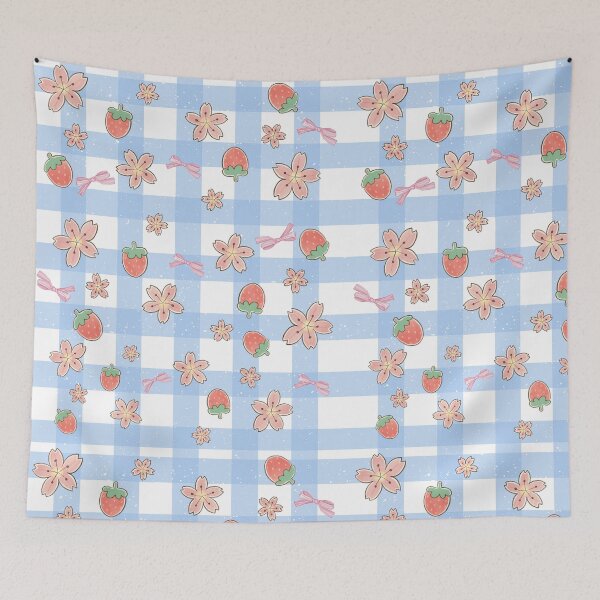 Item preview, Cute Summer Berry and Blue Gingham Design for Totes, Wall Art, and Gift Wrap designed and sold by ArtwithRabbit.