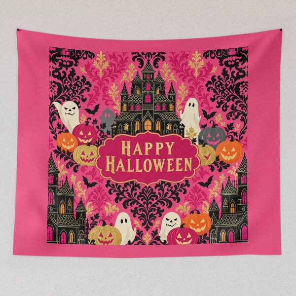 Item preview, Pink Damask Happy Halloween designed and sold by DesignsByPrnces.