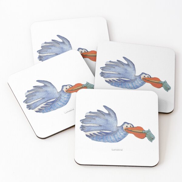 Item preview, Blue Bird Catching a Fish | Whimsical Watercolor Flying Bird designed and sold by lumekind.