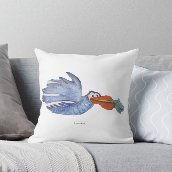 Item preview, Blue Bird Catching a Fish | Whimsical Watercolor Flying Bird designed and sold by lumekind.