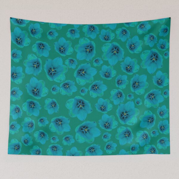 Item preview, English Garden - Blue Tulip Floral Pattern on Teal designed and sold by PurrfectWhisper.