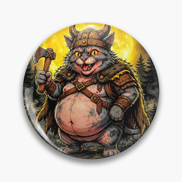 Item preview, Lycoon The Viking Guardian | Funny Fat Viking Cat | Chubby Norse Maine Coon Warrior Badge designed and sold by Ibrahimhema5.