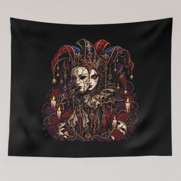 Item preview, Harlequin of Broken Masks – Gothic Masquerade Jester designed and sold by TheInkRaven.