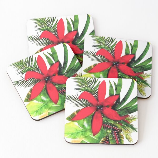 Item preview, Tropical flowers in Christmas colors, original watercolor. designed and sold by aswoa.