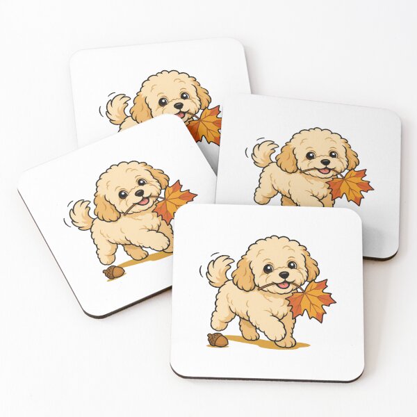Item preview, Cute Autumn Maltipoo Walking With Maple Leaf Fall Dog Sticker Art designed and sold by wildsilencee.