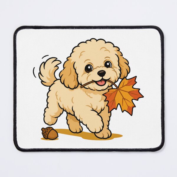 Item preview, Cute Autumn Maltipoo Walking With Maple Leaf Fall Dog Sticker Art designed and sold by wildsilencee.