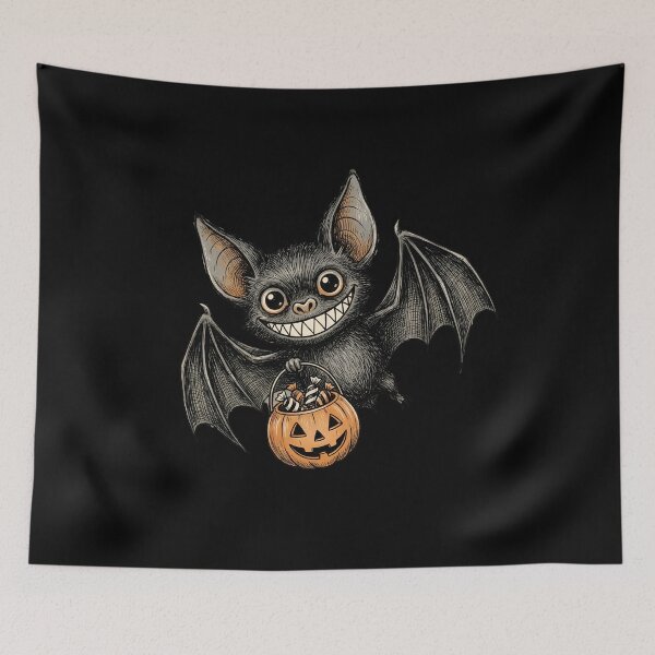 Item preview, Cute Halloween Bat Trick or Treating with a Pumpkin Candy Bucket designed and sold by w66aboo.