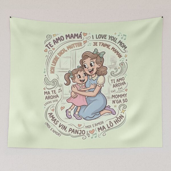 Item preview, Vintage Illustration of Mother and Daughter Embracing - Retro - I Love You Mom designed and sold by HeloyPinter.