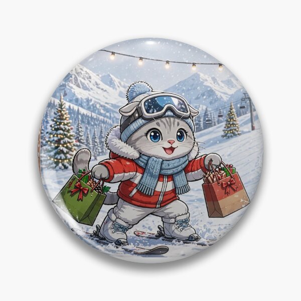 Item preview, Ski Day Christmas Shopping Cat With Snowman designed and sold by Russtoon.