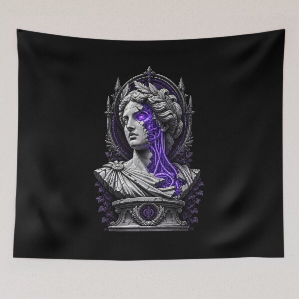 Item preview, Cyberpunk Cybernetic Marble Statue Neon Oracle Bust designed and sold by LazyDayzCo.