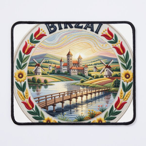 Item preview, Birzai Lithuania Castle Bridge Lake Embroidered Patch Sticker designed and sold by Imaginarium of Chaos falcon88 .