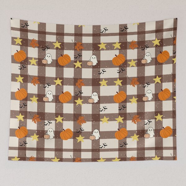 Item preview, Cute Halloween Pumpkins, Ghosts, and Stars on Plaid Stickers, T-Shirts, Phone Cases, Tote Bags, Notebooks, Mugs, Pillows, Art Prints, Laptop Sleeves, Leggings, Dresses, and Backpacks designed and sold by ArtwithRabbit.